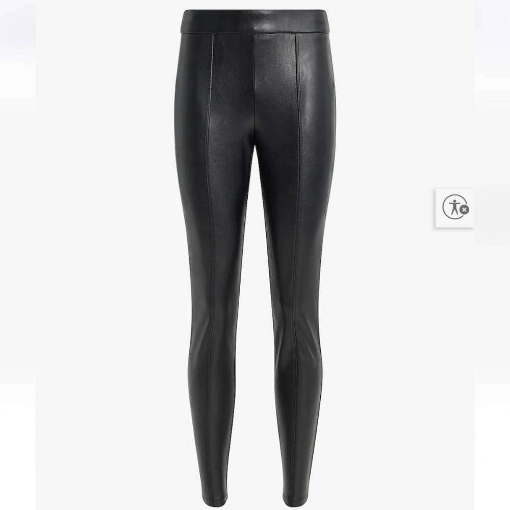 Express Black Faux Leather Leggings with Front Seams, Size Medium. NWT